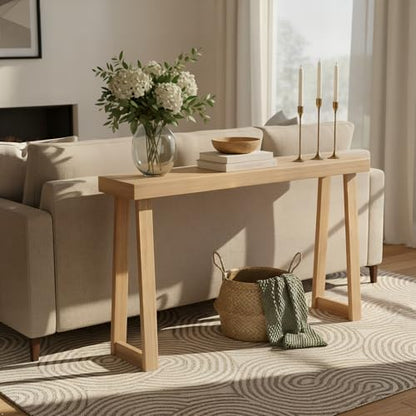 Solid Wood Console Table, 56 Inch, Sofa Table, Narrow Entryway Table for Hallway, Behind The Couch, Living Room, Foyer, Easy Assembly, Blonde