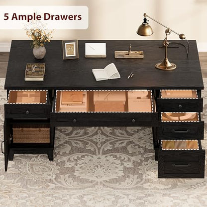Farmhouse Executive Desk with File Drawers, view 6