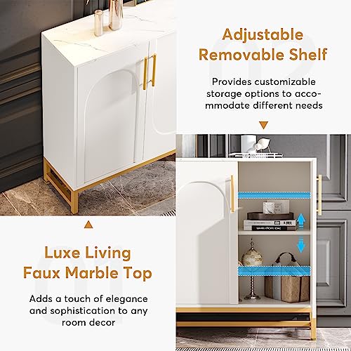 Modern Sideboards, Buffet Cabinet with 4 Doors and Adjustable Shelves (White), view 5