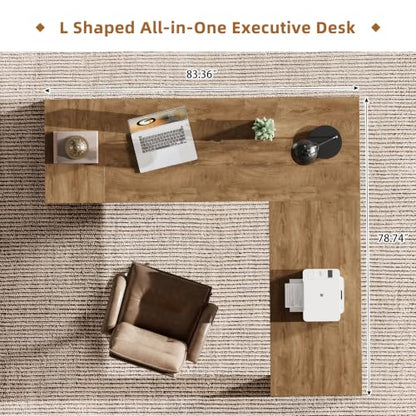 83" L Shaped Desk with Drawers & Cabinet, Modern Executive Desk, view 3