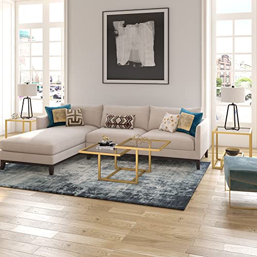 43" Wide Square Coffee Table in Brass, Modern coffee tables for living room, studio apartment essentials