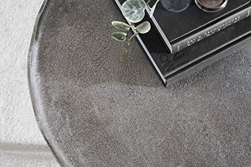 Alessia Modern Round Metal Coffee Table, 26 x 26 x 16, Silver, Sand Cast Aluminum Coffee Table with Raised Deckled Edge for Storage and Display