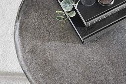 Alessia Modern Round Metal Coffee Table, 26 x 26 x 16, Silver, Sand Cast Aluminum Coffee Table with Raised Deckled Edge for Storage and Display