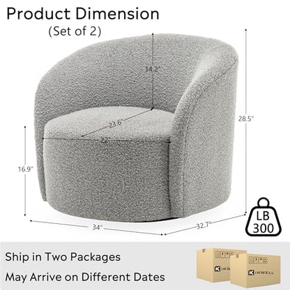 34" W Swivel Barrel Chair Set of 2, Mid Century Modern Round Upholstered Boucle Swivel Accent Chairs, No Assembly Sofa Chair for Living Room Bedroom Reading, Black White