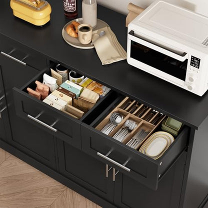 60" W Sideboard Buffet Cabinet with Storage, Kitchen Cabinet, Black, view 6