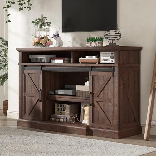 66" W Farmhouse TV Stand, Entertainment Center with Storage, Brown, view 2