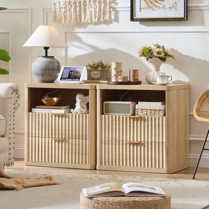 Fluted Farmhouse Nightstand Set of 2 with Charging Station, view 5