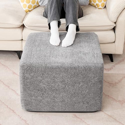 23.6'' Square Pouf Boneless Ottoman Foot Rest with High-Rebound Solid One-Piece Foam and Removable Washable Cover for Living Room, Gaming, Movie Watching - Grey