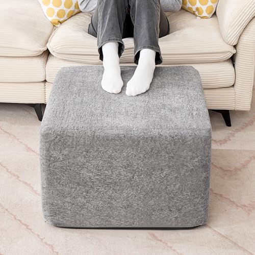 23.6'' Square Pouf Boneless Ottoman Foot Rest with High-Rebound Solid One-Piece Foam and Removable Washable Cover for Living Room, Gaming, Movie Watching - Grey