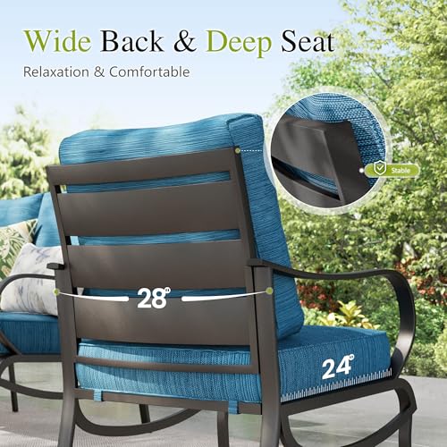 Patio Furniture Sets with 45" Gas Fire Pit Table for 7 Outdoor Conversation Sets 6 Pcs, 2 x Swivel Cushioned Sofa Chairs, 1x3-Seat Sofa, 2xOttomans for Backyard Poolside Peacock Blue
