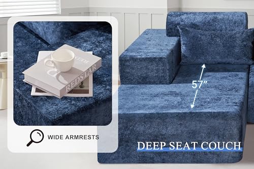 105" L-Shape Modular Sectional Sofa Couch for Living Room,No Assembly Required,Modular Comfy Sofa with Deep Seat for Living Room Bedroom,Luxury Distressed Velvet(Left,Blue)
