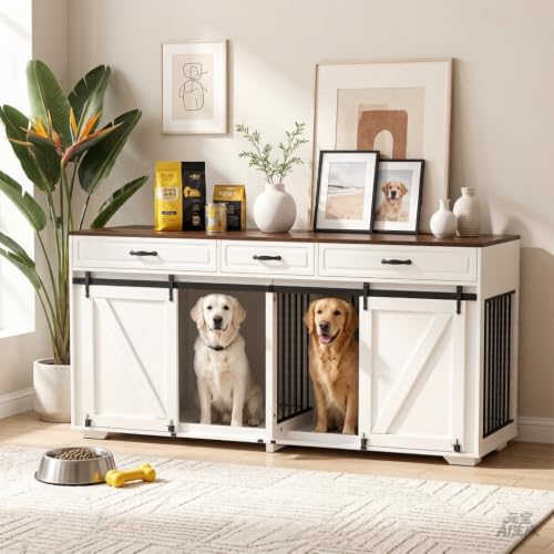 71" Double Dog Crate Furniture with 3 Drawers, view 3