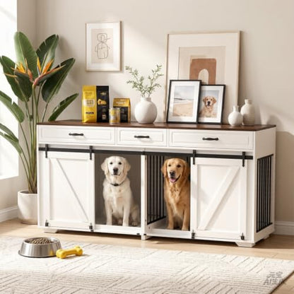 71" Double Dog Crate Furniture with 3 Drawers, view 3