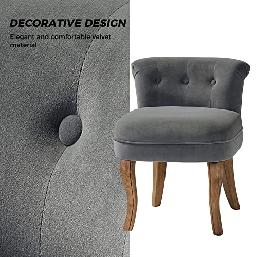 Velvet Vanity Stool with Low Back, Grey