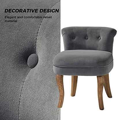 Velvet Vanity Stool with Low Back, Grey
