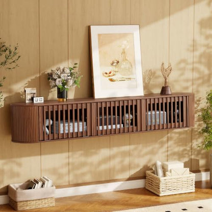 71''Fluted Floating TV Stand Wall Mounted for 65-80 Inch TV-Walnut, view 8