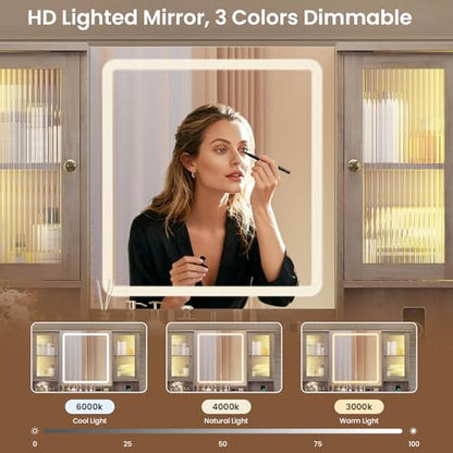 Vanity Desk with LED Mirror & 3 Color Modes, view 4