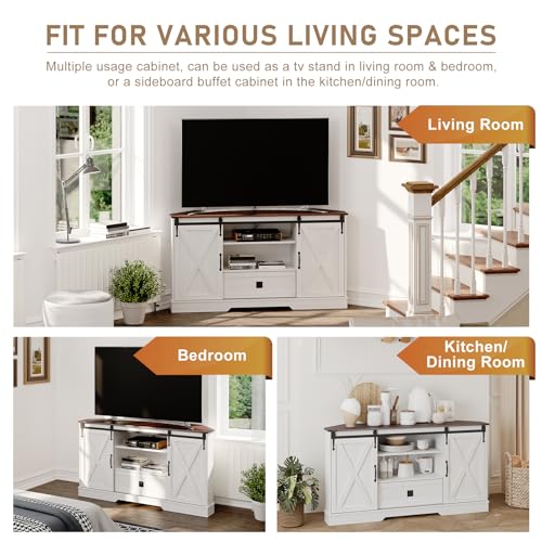 Corner TV Stand for 65 Inch TV, with Sliding Barn Door, view 5