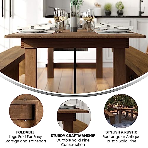 Hercules Series 9' x 40" Rustic Solid Pine Folding Dining Table, Rectangular Antique Farmhouse Dining and Event Extension Table