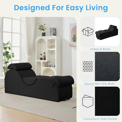 25" Velvet Lounge Chair with Lumbar Support & Side Pockets - Black, view 7