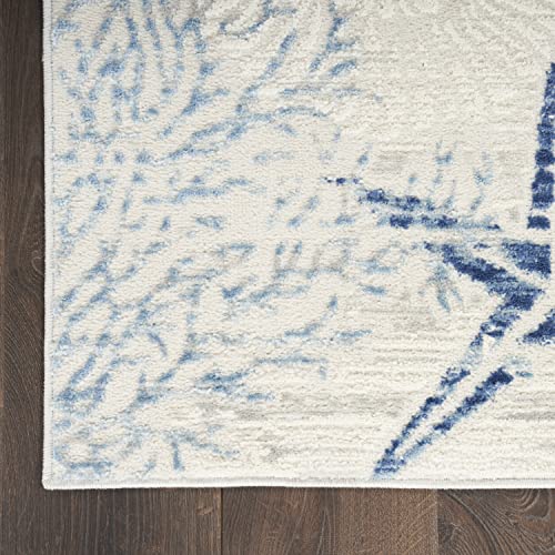 Home Pompeii Ivory Grey Blue 4' x 6' Area Rug - Easy Clean, Non Shedding, Bed Room, Living Room, Dining Room, Kitchen (4' x 6')