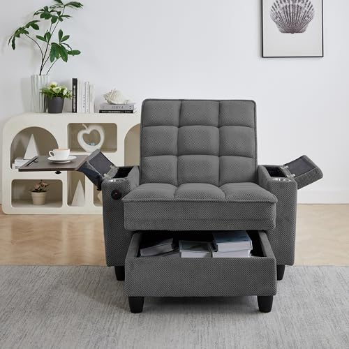 Convertible Chaise Lounge Sleeper Chair with Storage and 6-Position Reclining, view 5