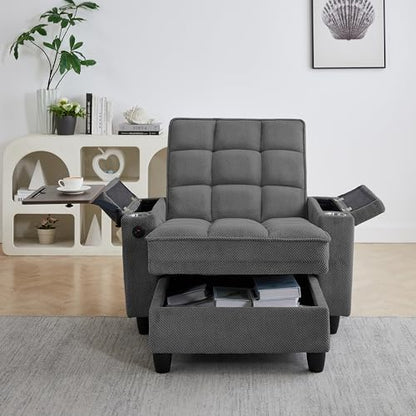 Convertible Chaise Lounge Sleeper Chair with Storage and 6-Position Reclining, view 5