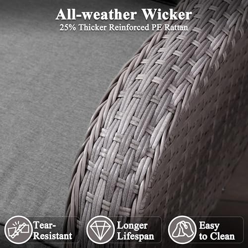 3 Piece Patio Furniture Set with Swivel Rocking Chairs, Outdoor Wicker Conversation Set with 4" Cushions, Glass Side Table, PE Rattan and Rust-Resistant Frame, Black
