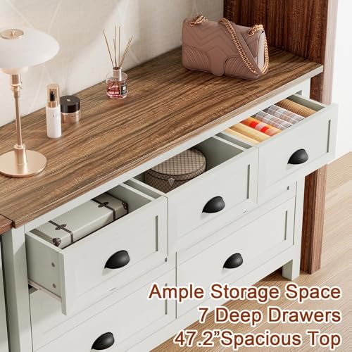 Antique White 7 Drawer Dresser for Bedroom, Farmhouse Wood Chest, view 4