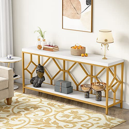 Tribesigns 71 Inch Extra Long Sofa Table, Narrow Long Sofa Console Tables Behind Couch Table with Open Storage Shelf