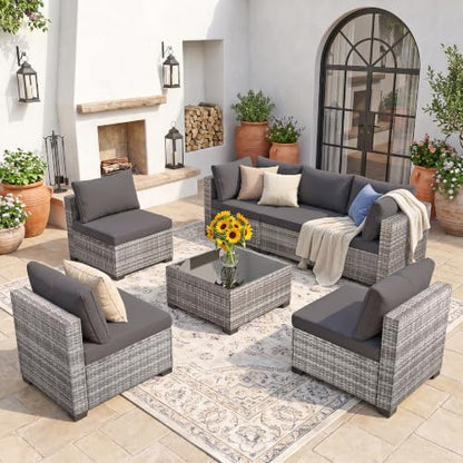 7 Piece Patio Furniture Set, Outdoor Wicker Sectional Sofa Set, view 4