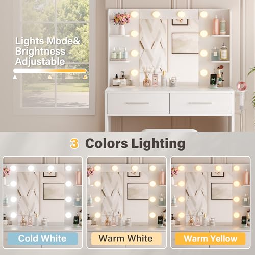 Vanity Desk with Mirror, Makeup Table, Matte White, view 6