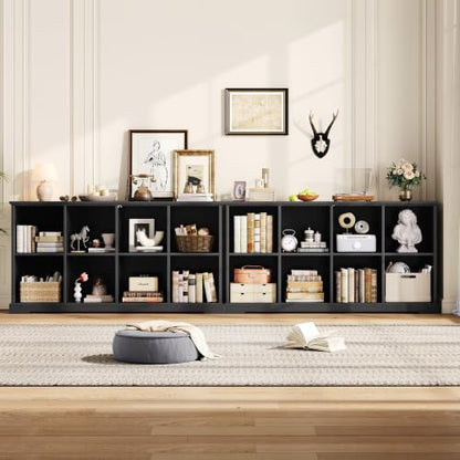 8 Cube Storage Organizer, Farmhouse Bookshelf with Storage, Black, view 6