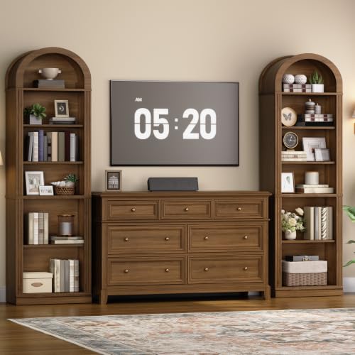 Arched Bookshelf, 75.8" Tall Narrow Bookcase with Storage, view 4