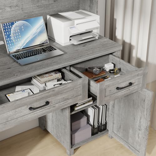 Farmhouse 61'' Executive Desk with 5 Drawers,Grey, view 5