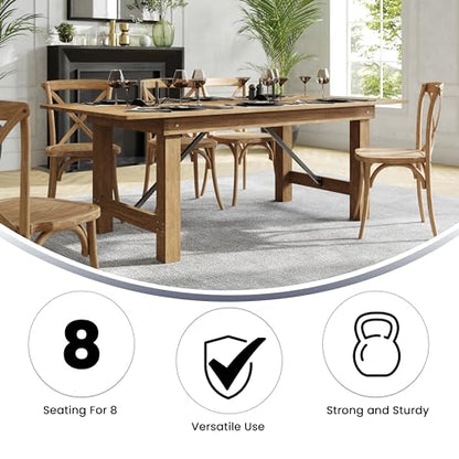 Hercules Series 7' x 40" Rustic Solid Pine Folding Dining Table, Rectangular Antique Farmhouse Dining and Event Extension Table