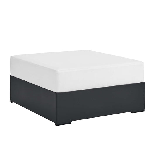 Gray white aluminum outdoor ottoman with weather resistant cushion