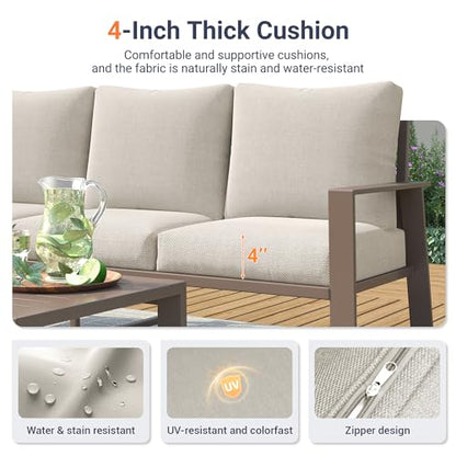 Aluminum Outdoor Patio Furniture Set 7-Seat Metal Patio Conversation Sets with Coffee Table and Water-Resistant Cushions, Modern Patio Sectional Sofa for Porch, Deck, Backyard, Poolside