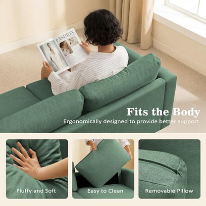 Mid Century Modern Couches for Living Room, 89" Comfy Green Couch Sofa with 3-Seater Deep Seats, Upholstered Sofas for Living Room, Office Apartment, Bedroom