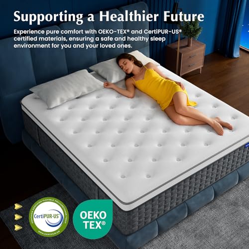 Queen Mattress, 12" Medium Firm Hybrid Mattresses, Mattress Queen Size in a Box with Individual Pocket Springs for Motion Isolation &Pressure Relief,CertiPUR-US &OEKO-TEX Certified,365 Nights Trial