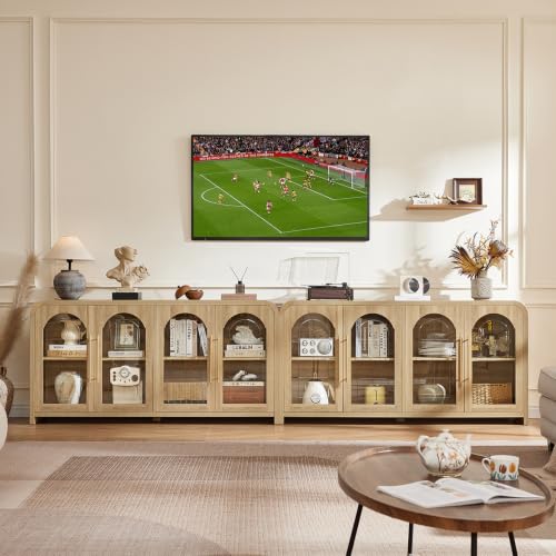 65" Sideboard Buffet Cabinet with Arched Glass Doors, Natural, view 5