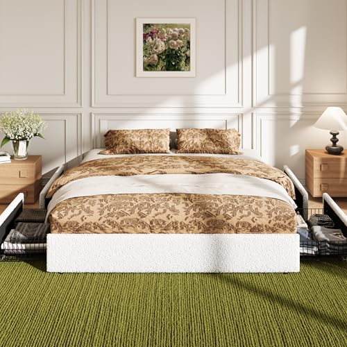 King Size Bed Frame with 4 Oversized Storage Drawers, Soft Teddy Fabric, view 2