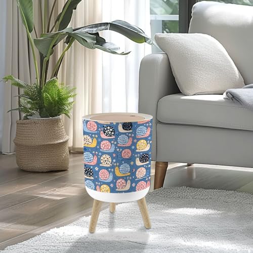 Small Trash Can with Lid Snails Seamless Summer Nursery Colorful Trending Colors Hand 1.8 Gallon/7L Garbage Can Waste Bin with Press Top Lid Legs Waste Basket for Bathroom Kitchen Bedroom