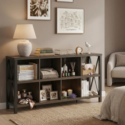 8 Cube Storage Organizer Bookshelf, 62 Inch Wood Horizontal Bookcase, view 7