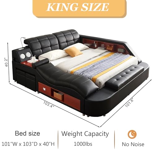 Luxury King Bed Frame PU Leather Bluetooth USB AF, view 3