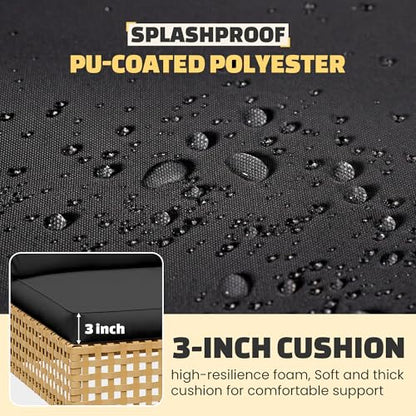 7-Piece Wicker Outdoor Patio Furniture Set, Outdoor Sectional Furniture, Patio Sofa Sectional Conversation Sets, Handmade Rattan, Water-Resistant Fluffy Cushions and Coffee Table, Black