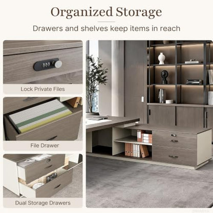 79 Inch L Shaped Executive Office Desk with Storage Cabinet, view 5