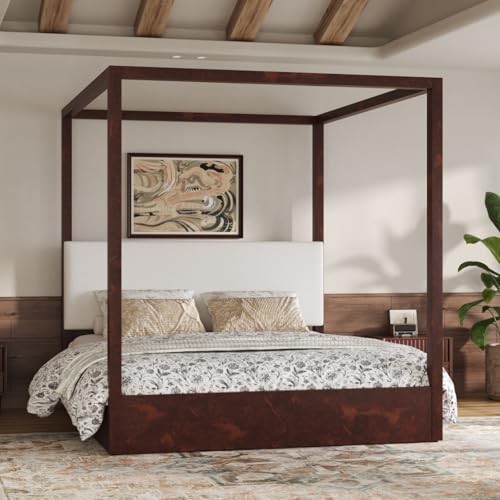 King Size Canopy Bed with Upholstered Headboard (Espresso), view 4