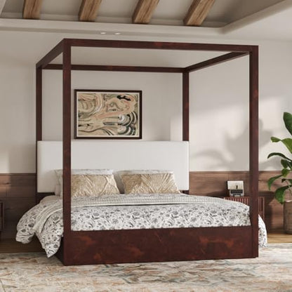 King Size Canopy Bed with Upholstered Headboard (Espresso), view 4