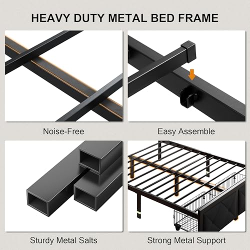 King Size Bed Frame with 2 Storage Drawers, view 7